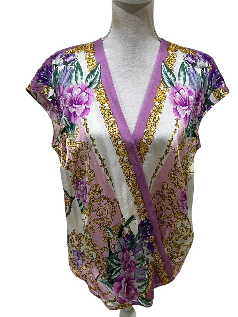 Luisa spagnoli silk Floral Wrap-Style V-Neck Blouse in Lavender & White large